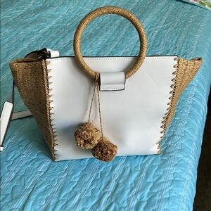 White and Tan Woven Purse